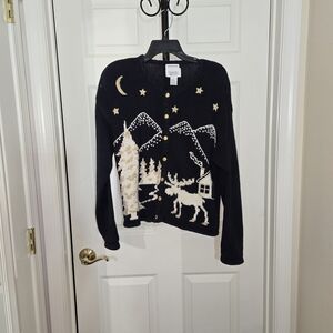 Christopher & Banks Navy and Cream Cardigan with Nature Design